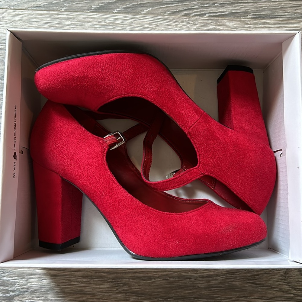 J Adams Skippy Red Velvet Heels